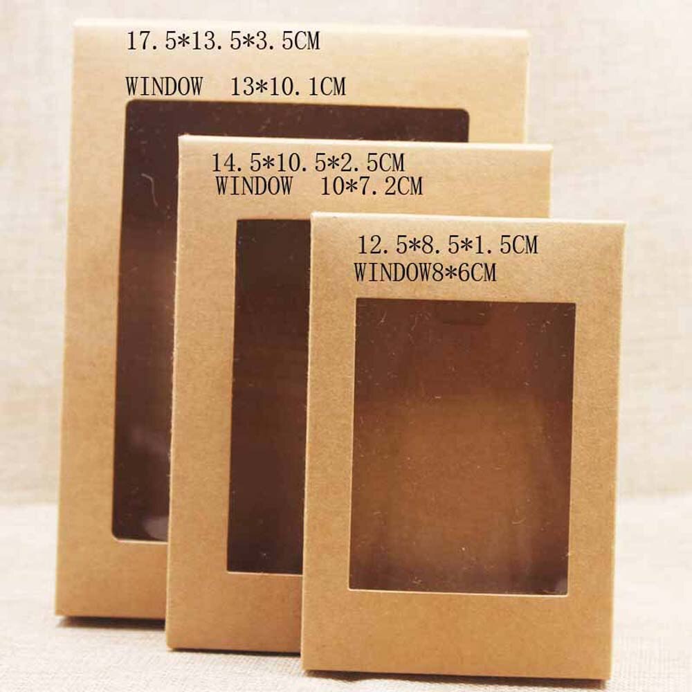 5 stk diy papirboks med vindue hvid / sort / kraftpapirkasse kageemballage til bryllupshjemfest muffinemballage