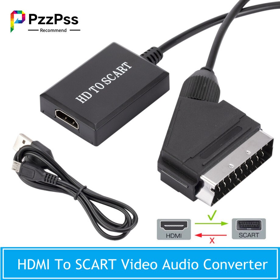 PzzPss HD 1080P HDMI Input To SCART Output Video Audio Converter Adapter For HDTV DVD For Sky Box STB Plug and Play DC Cables