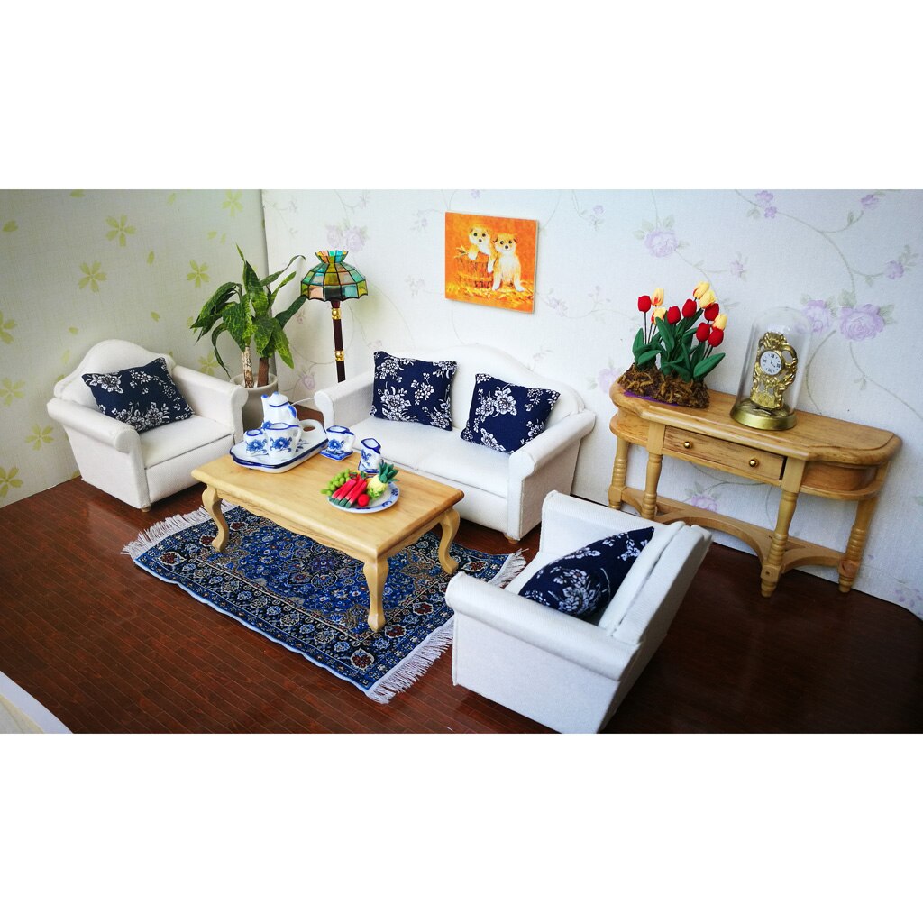 1/12 puppenhaus Miniatur Blumen- Kissen Kissen Sofa Schlafzimmer Zubehör Blau 2 Stück Blumen- Kissen Sofa/Bett Zubehör