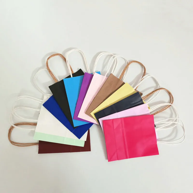 6/12pcs Mini Small Kraft Paper Bag with Handles Festival Bag Candy Shopping Bags