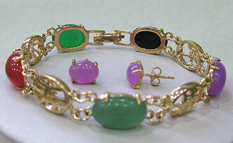 Prachtige Multicolor Jade Sieraden armband oorbellen set jade