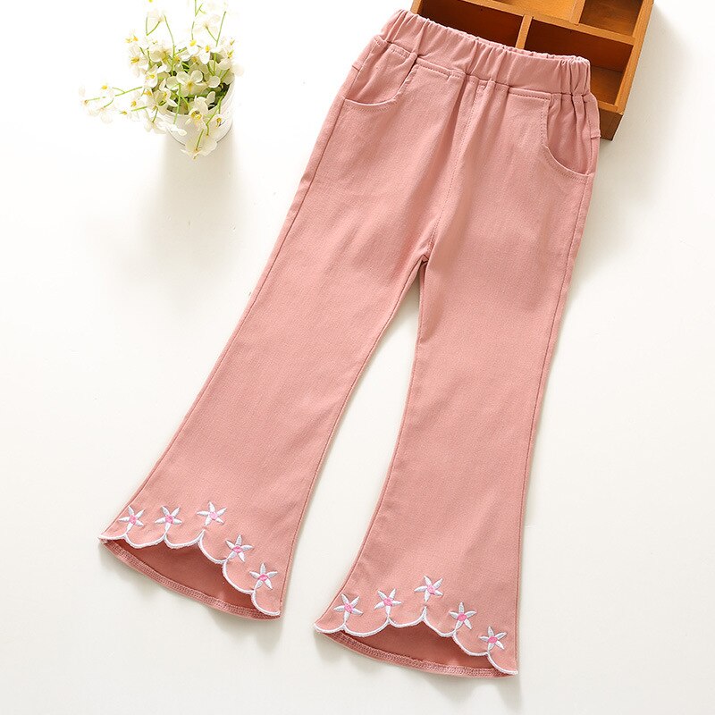 Boot Cut Pants For Toddler Girls Toddler Babys Girls Bell Bottom Wide Leg Stretch Solid Long Trousers Children's Printing Pants: 1394-1 / 7T
