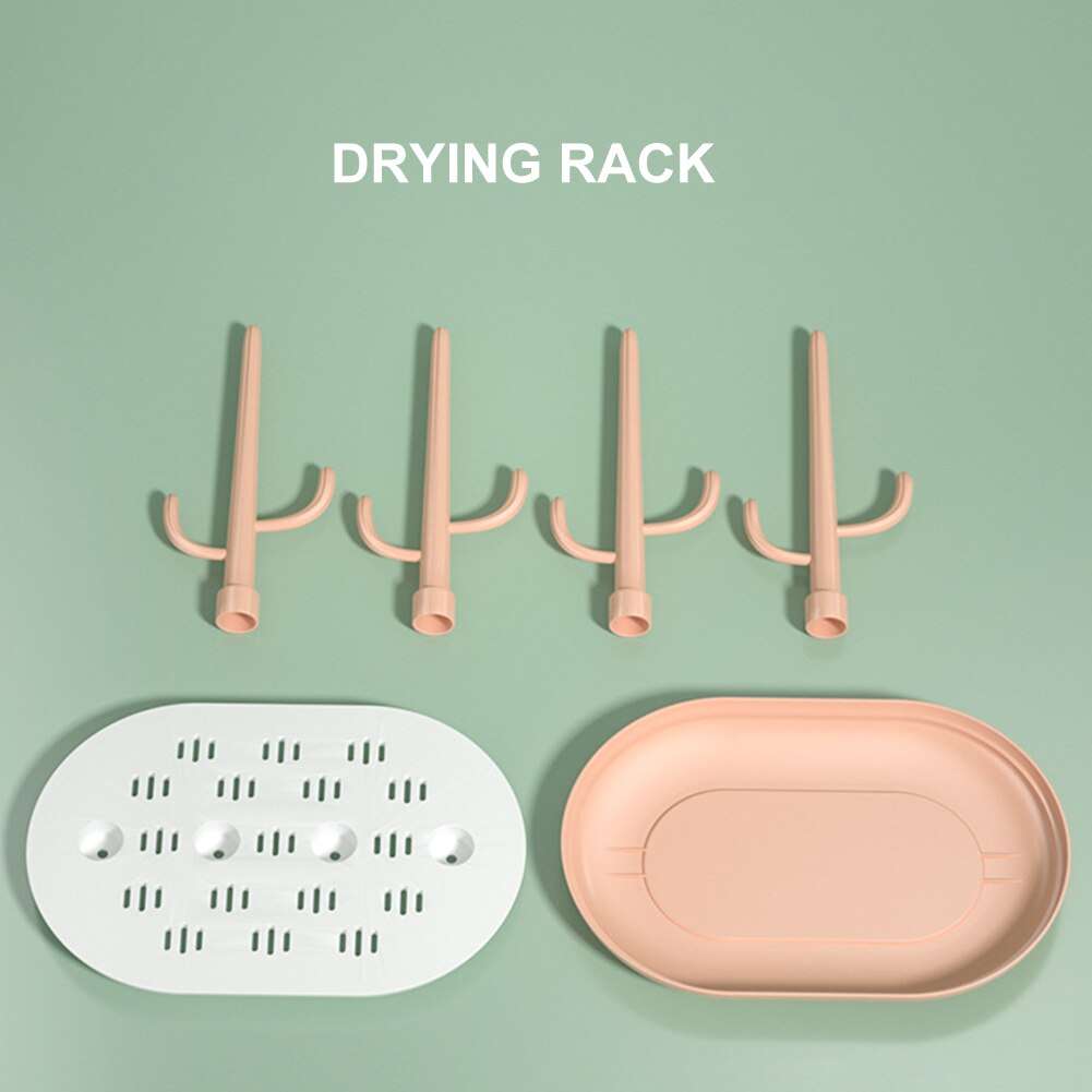 Baby Fles Droogrek Baby Fles Schoonmaken Droger Afdruiprek Opbergrek Boom Vorm Rack Voor Baby Flessen Verwijderbare: Roze