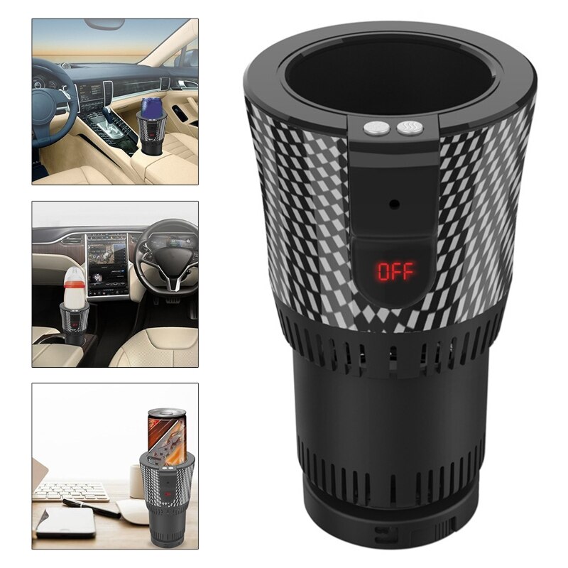 Smart Digital Display Car Cooling Cup Home Office Desktop Warmer Cooler Mug Holder Tumbler Cooling Beverage Drinks Can