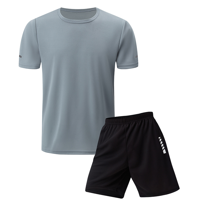 Costume d'été 2/6 pièces pour hommes, couleur unie, séchage rapide, sport de Fitness pour jeunes, respirant, manches courtes, décontracté, Joker, Short noir