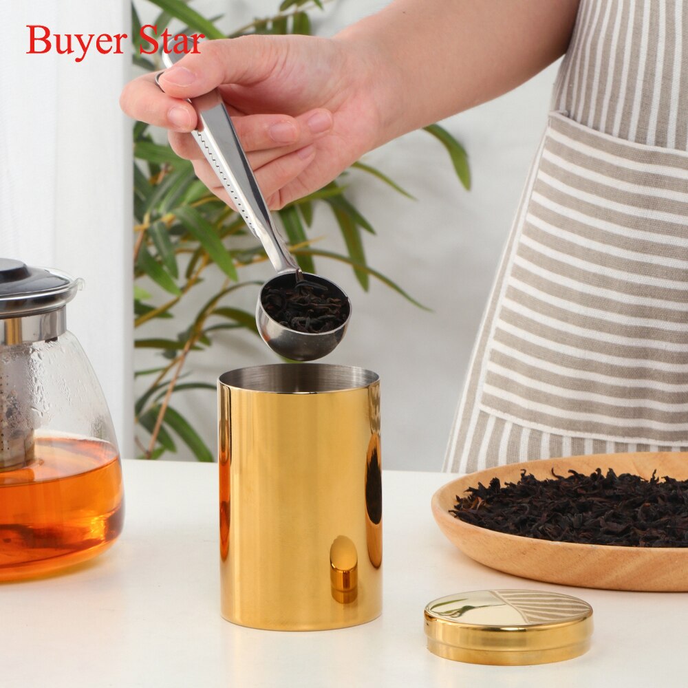 200ml Gold Tea caddies Stainless steel tea Box Jar Storage Holder table-top Metal tea canister Candies Cans Teaware containers