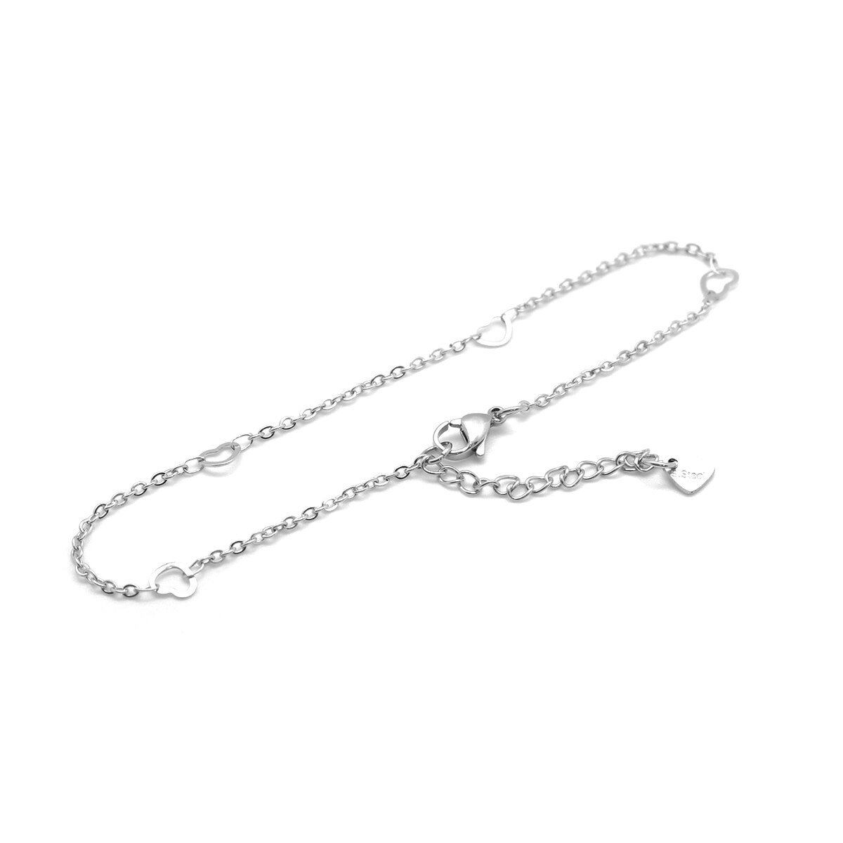 Tiny 304 Rvs Enkelband Voor Vrouwen Zilver Kleur Hart Ketting Enkelbanden Been-Sieraden Voet-Keten Barefoot 23cm(9 ") lange, 1 Stuk