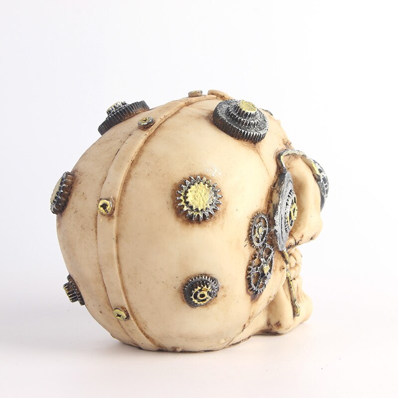 HeyMamba Mechanic Robot Human Skull Statue Steampunk Gear Skull Head Sculpture Home Halloween Decorative Supplies