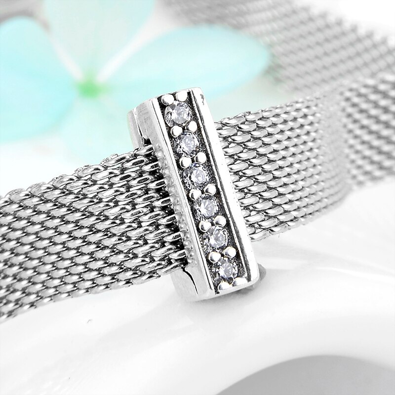 Echtes 925 Sterling Silber Streifen bilden charmant CZ Korn Clips passen Reflexionen Reize Armbinde für Frauen