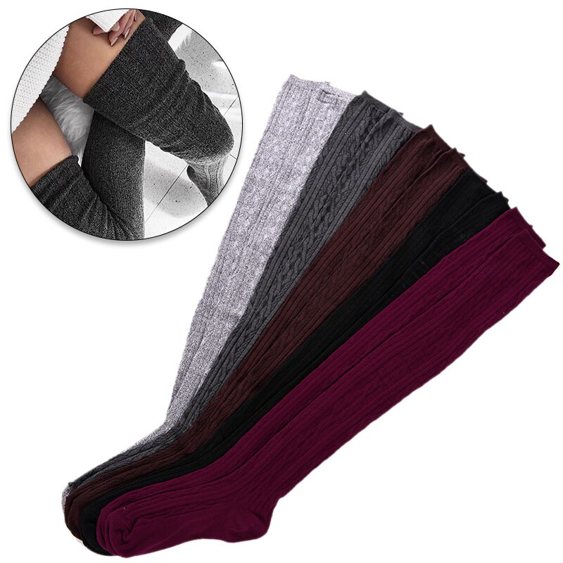 Gebreide overknee lange laarzen meisjes dames herfst winter overknee sokken dames winter dijhoge warme sokken