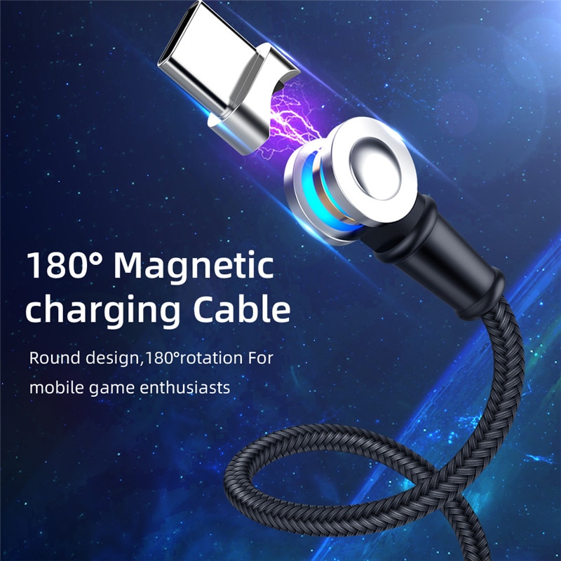 3 IN 1 USB Magnetic Cable 180 Degree Free Rotation Fast Charging for iPhone Type C Micro USB Charge Ports Mobile Phones Charger