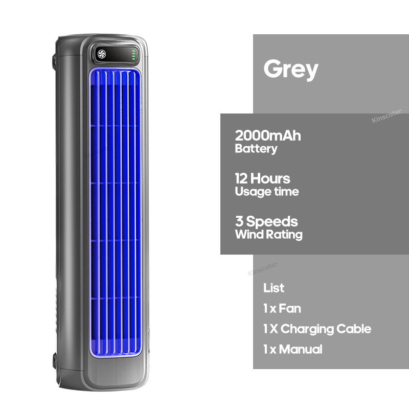 KINSCOTER Tragbarer Klimaanlagenventilator, 2000 mAh, leiser Desktop-Turmventilator, Wandventilator, nicht bohrend, Umwälzventilator, 3 Geschwindigkeiten einstellbar: Lila
