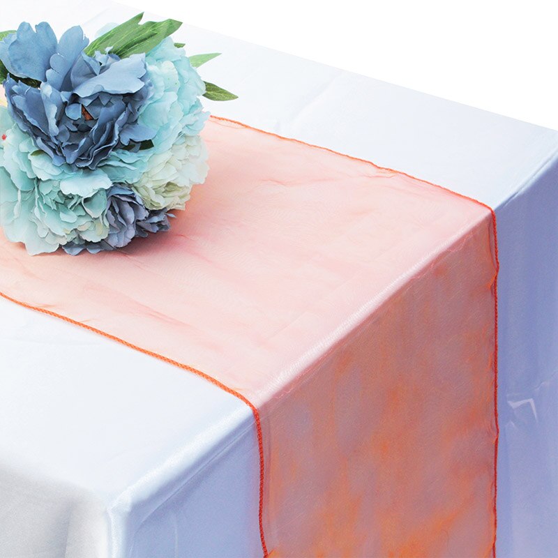 Organza Tisch Läufer Tischdecke Abdeckung Weiche schier Stoff Stuhl BöGen Beute Hochzeit 30*275CM Weihnachten Party Bankett tisch Dekor: Koralle Orange