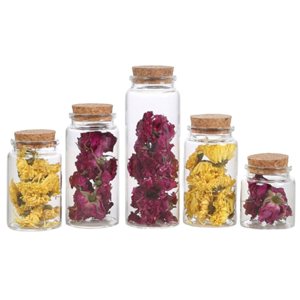 3Pcs 50/60/90/100/120/150ml Transparent Cork Stopper Glass Bottles Jar Vials