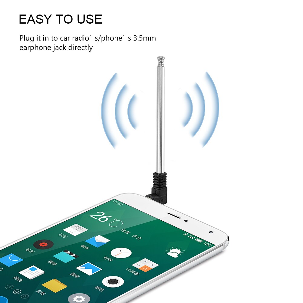 3.5mm fm radiomodtagerantenne 8.8 tommer multifunktionsgrænseflade fm radio optrækkelig antenne i rustfrit stål fm radioantenne