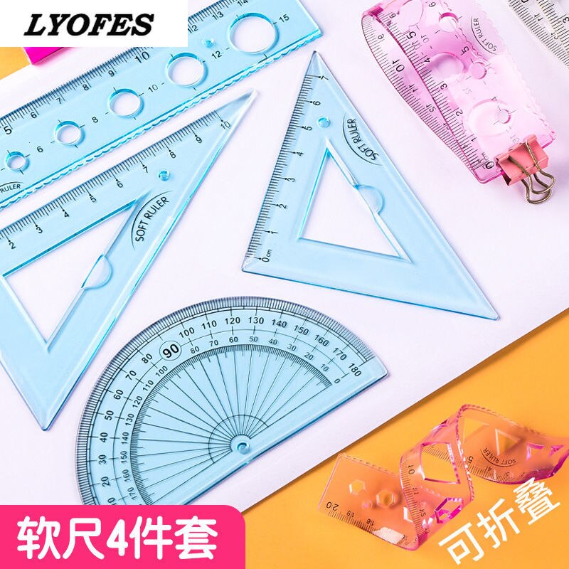 Ruler set 4-piece student stationery 15 / 20cm no hand injury angle measurement cute ruler art cuter cute school supplies