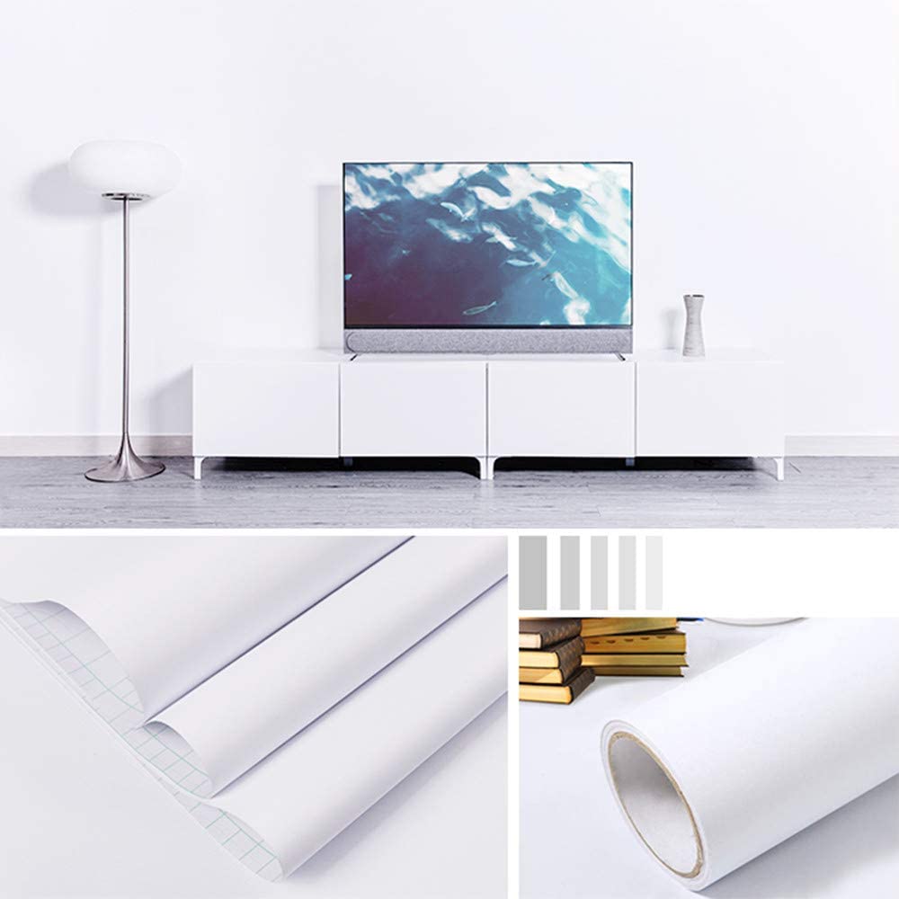LUCKYYJ Peel and Stick Self Adhesive Wallpaper White Vinyl Film Removable Sticky Back Plastic for Wall Shelf Table Door Decor