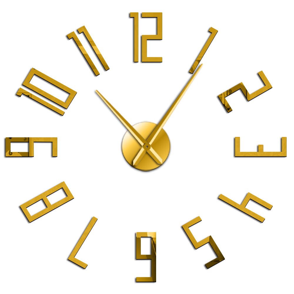 Relógio de parede grande espelhado e 3d, relógio de parede decorativo simples, sem moldura, silencioso, não ticking, para sala de estar: Gold / 37 Inch