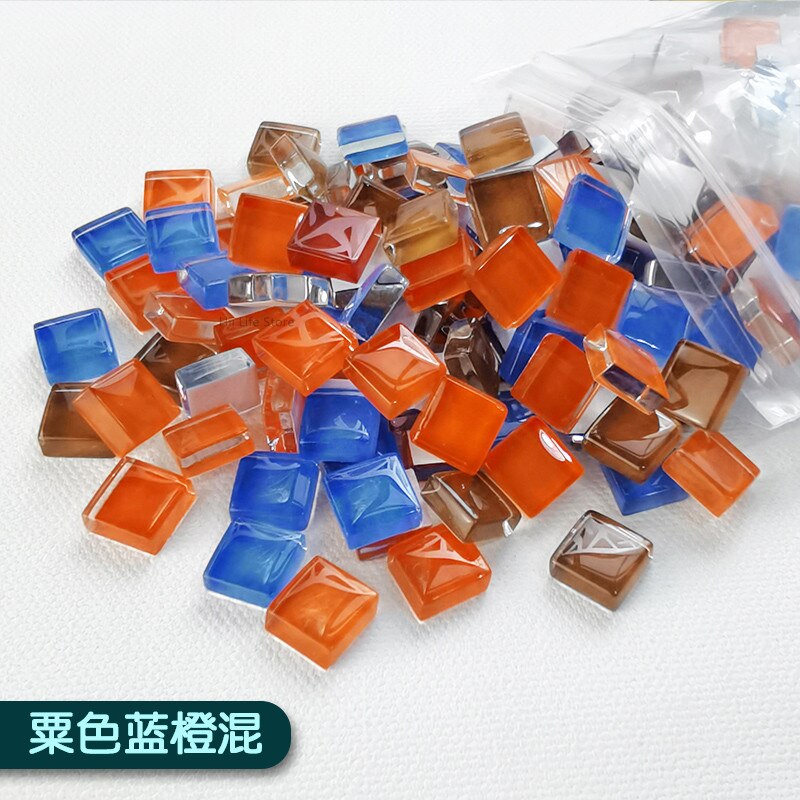 400g/1000g Crystal Glass Mosaic DIY Ceramic Tile Art Material Children's Handmade Mosaic Tile Material 1x1CM: Blue Orange Brown / 1000g