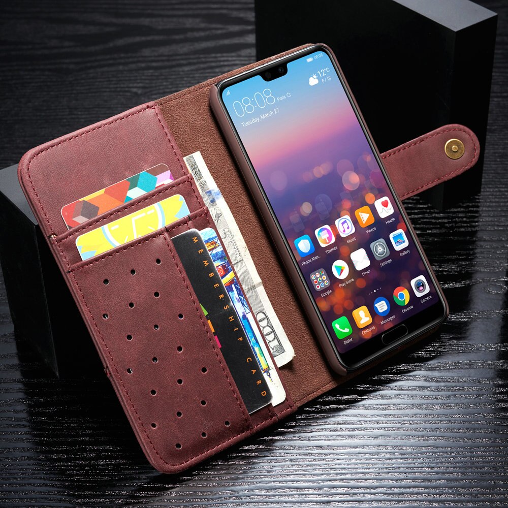 Luxe portemonnee tas telefoonhoesje voor huawei  p30 / p30 pro  / p30 lite / nova 4e vakken kaartslot magnetische knop flip cover coque