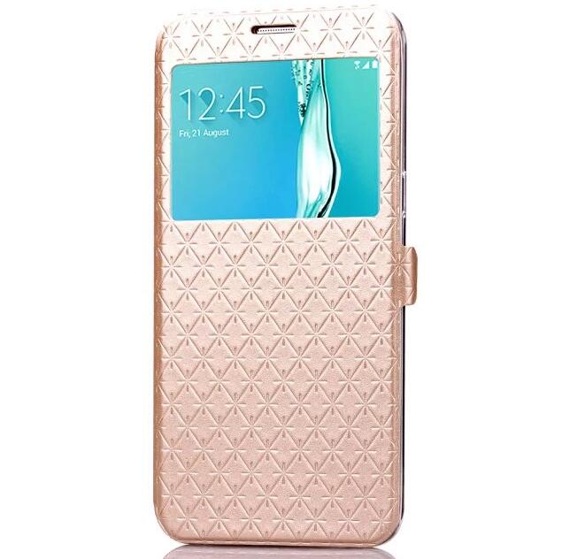 Cover Case For Samsung Galaxy S6 Edge Plus G9280 S6edge+ Flip PU Leather Shell S6 Edge G9250 Rhombus Holster Bag Window Stand: For SM S6 edge G9350 / Gold