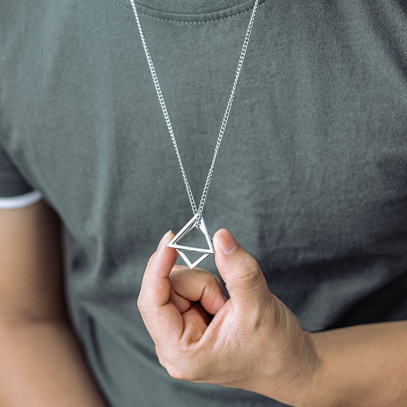 Rinhoo Trendy Grijpende Vierkante Driehoek Hanger Voor Mannen Rvs Geometrische Stapelen Streetwear Hip Pop Rock Ketting