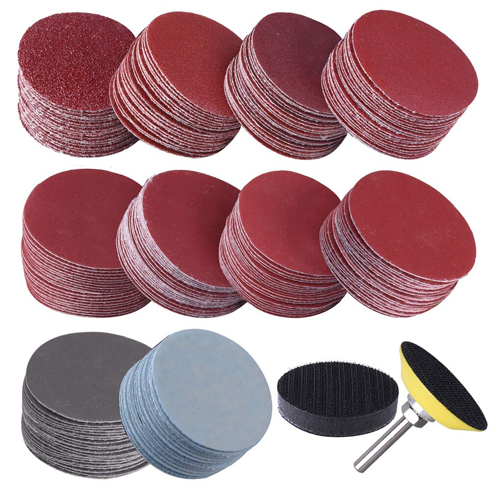 203pcs Set 2" Sandpaper Sanding Discs Hook Loop Sanding Paper Buffing Sheet 240/320/400/600/800/3000 Grit Sander Polishing Pads: Default Title