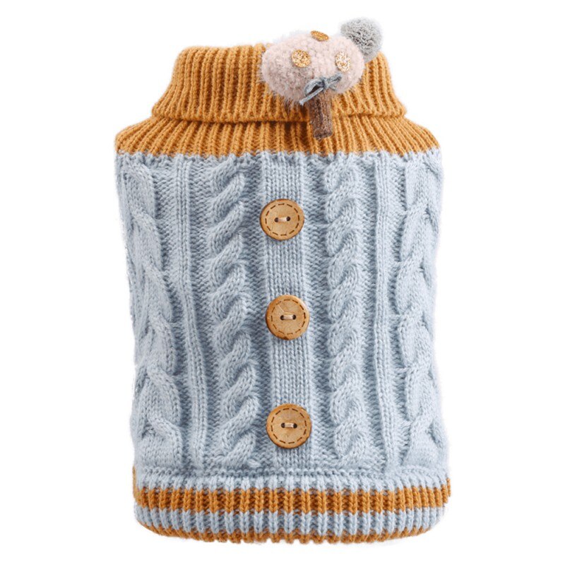 Hiver chien pull petit chien vêtements chiot tricot pull pour chien bouton décoratif vêtements pour animaux de compagnie noël chien carlin pull: Bleu / XL