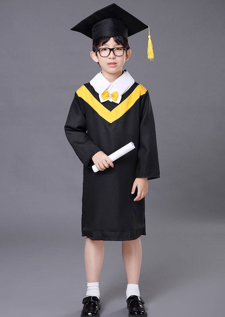 Ropa académica para niños, uniformes de Doctor y escuela, trajes de graduación para chico, disfraces de estudiantes, traje graduado para niña y niño: Amarillo / 130cm