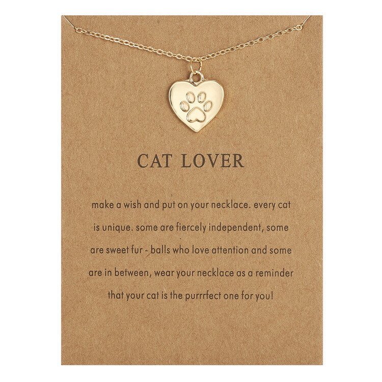 Authentieke Legering Cat Lover Papieren Kaart Animal Footprint Liefde Hart Ketting Voor Vrouwen Diy Sieraden