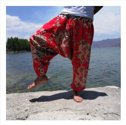 20 print thai hip hop aladdin hmong baggy bomuld hør harem bukser mænd plus size brede ben bukser boho casual bukser cross-bukser: 10