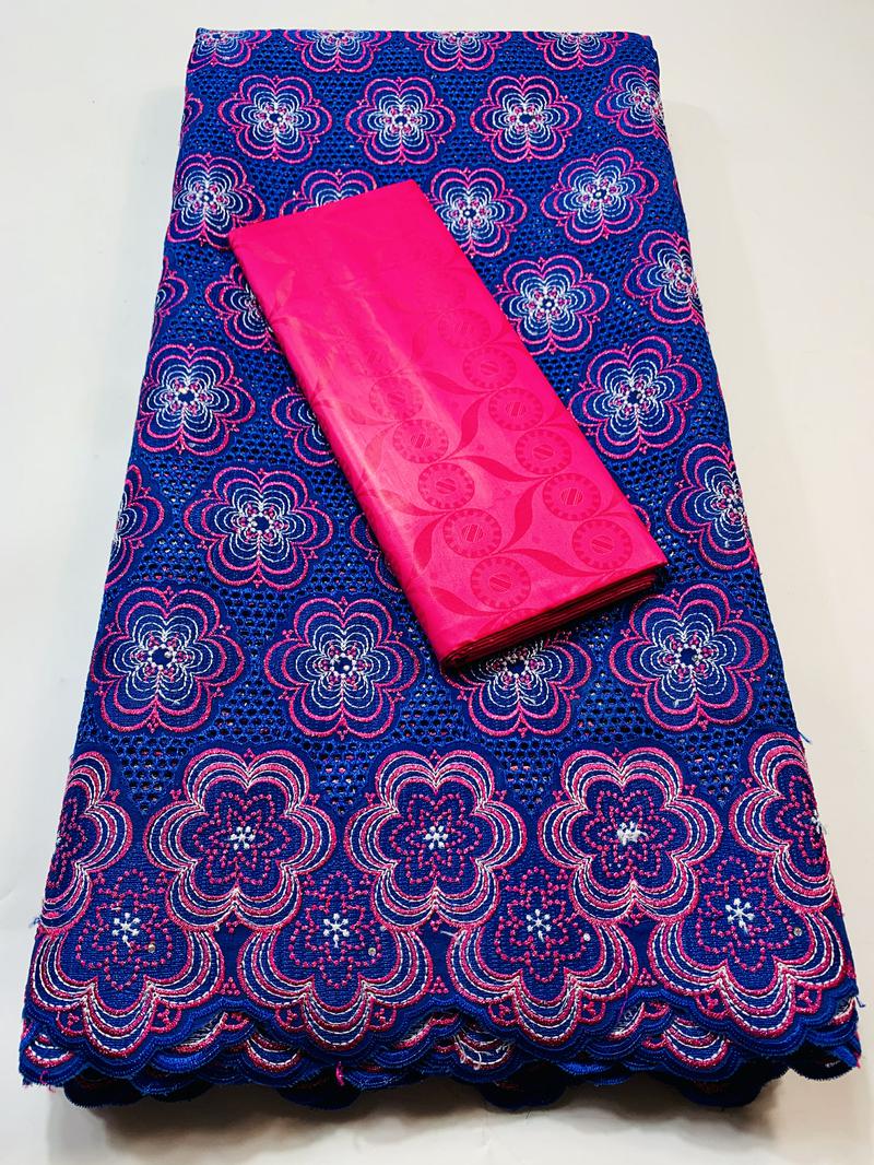 Cavia Bazin Rihce Brode Stof Met 100% Katoen Zwitserse Kant Stof Femme Gewaad Bazin Riche Brode Stof 2.5 + 2.5 yards/Set YKM023: AS PIC12