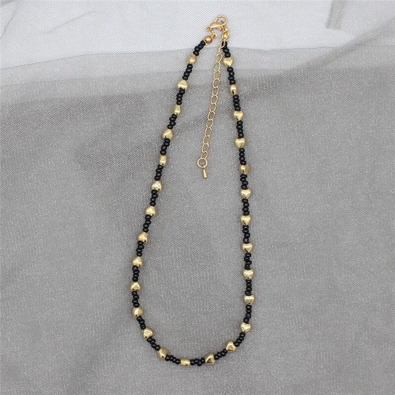 Colorful beaded initial choker for women, pendant necklace, collar charm, heart jewelry, boho accessories: 8