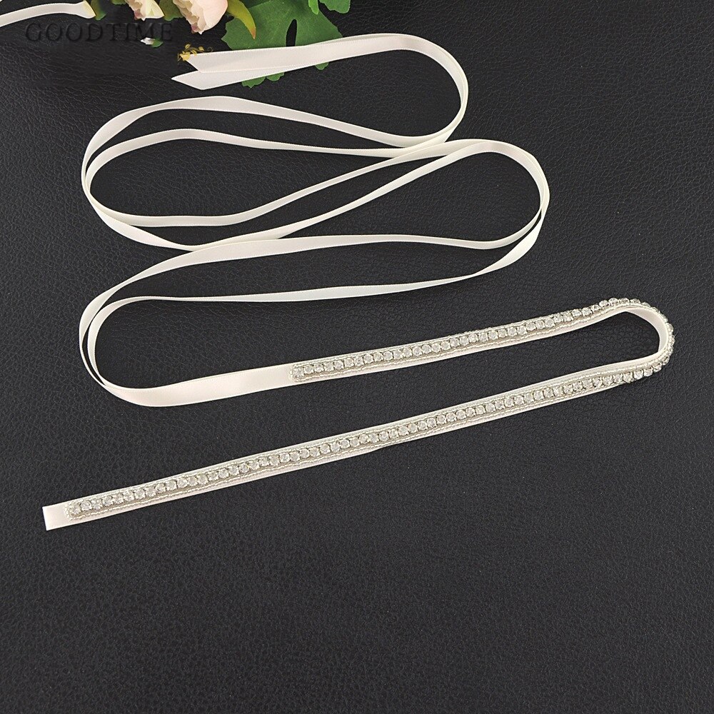 Wedding Belt Rhinestone Bridal Wedding Belt Thin Belt Long Narrow Wedding Dress Accessories Bridal Sash For Women Girl: ivory