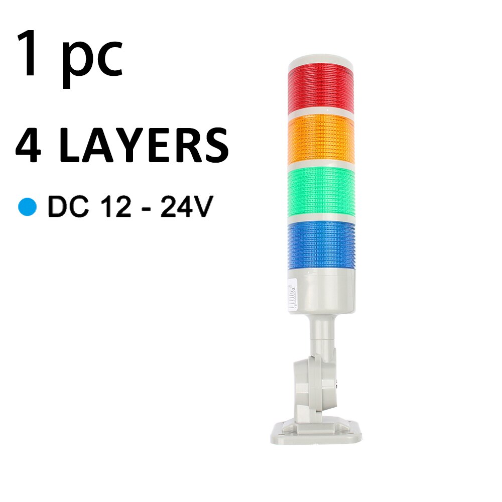 Rotatable 180 Stack light Red warning light industrial for CNC machine 24V 12V LED 220V Steady flashing light 4 layers Silver: CS4-12-24V