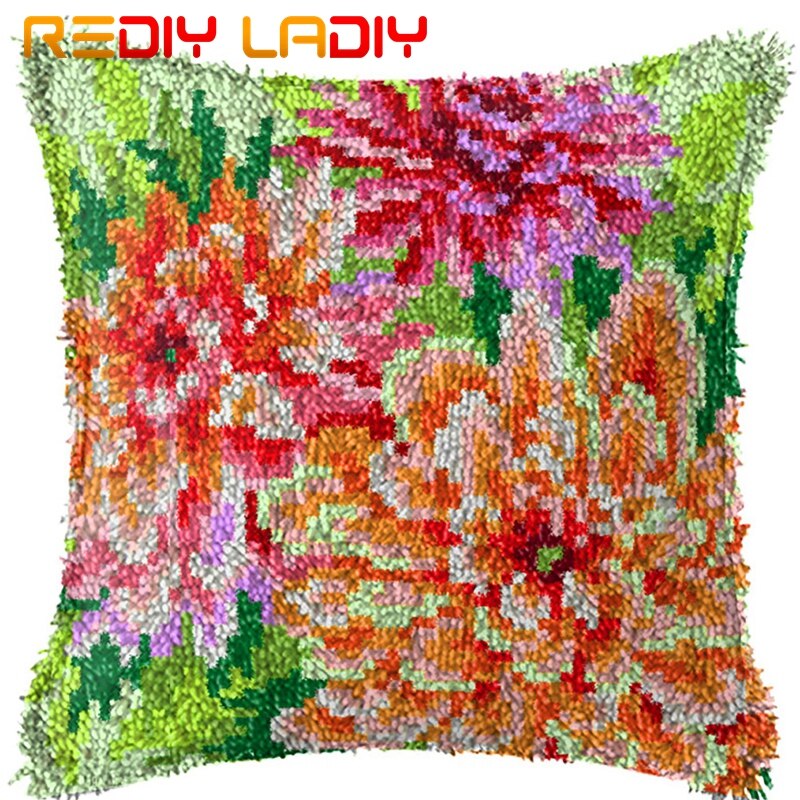 Latch Hook Kits Make Your Own Cushion Daffodil Flowers Printed Canvas Crochet Pillow Case Latch Hook Cushion Cover Hobby & Craft: BZ896