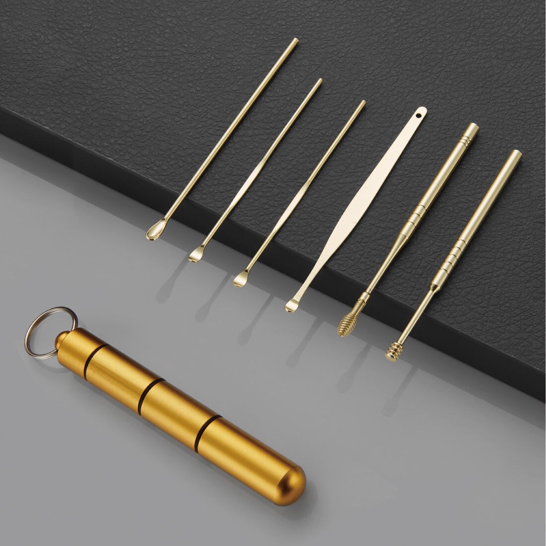 Öronpetare i rostfritt stål bärbar öronpetare 6 delar set öronrengörare dubbelfjäder öronplockningsverktyg öronvax borttagningsverktyg öronvård: Es2- guld tk -6 st