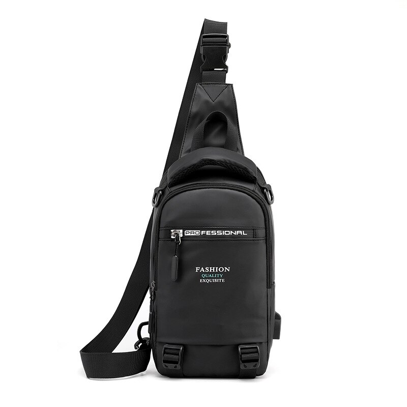 Sacs de poitrine de mâle en Nylon sac à dos sac à dos avec Port de charge USB petits hommes fronde sac à dos sac à dos: Black