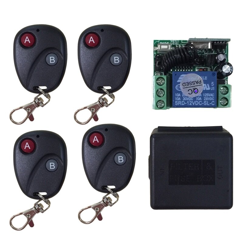 Universal Remote Control Relay DC12V 7A 1CH Wireless Remote Control Switch Transmitter Receiver System: 4 remote control