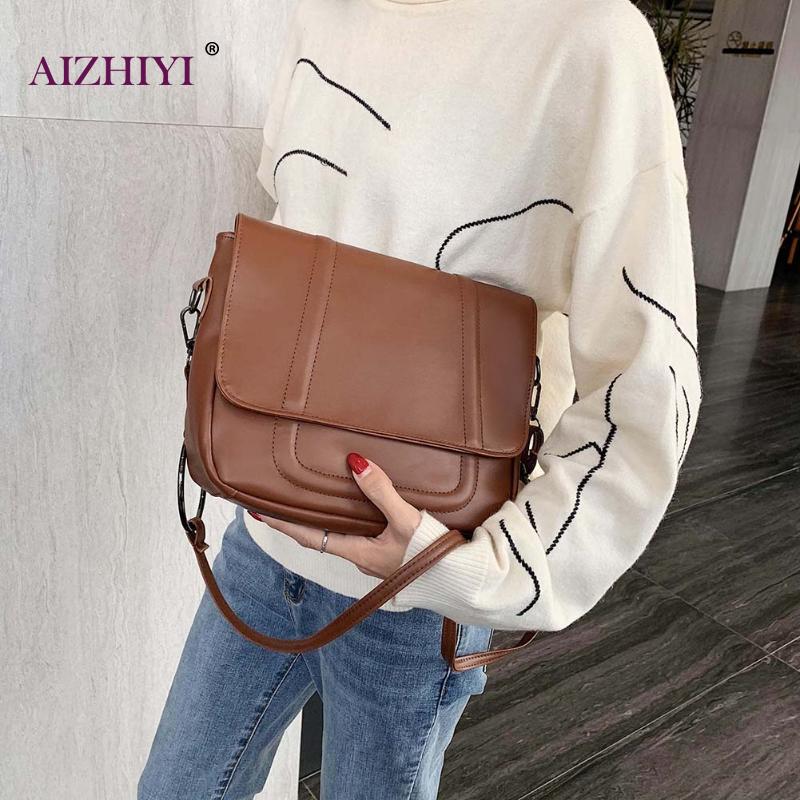 Kvinder retro pu læder skuldertaske kvindelig afslappet ensfarvet flap crossbody håndtaske simple store messenger telefontasker