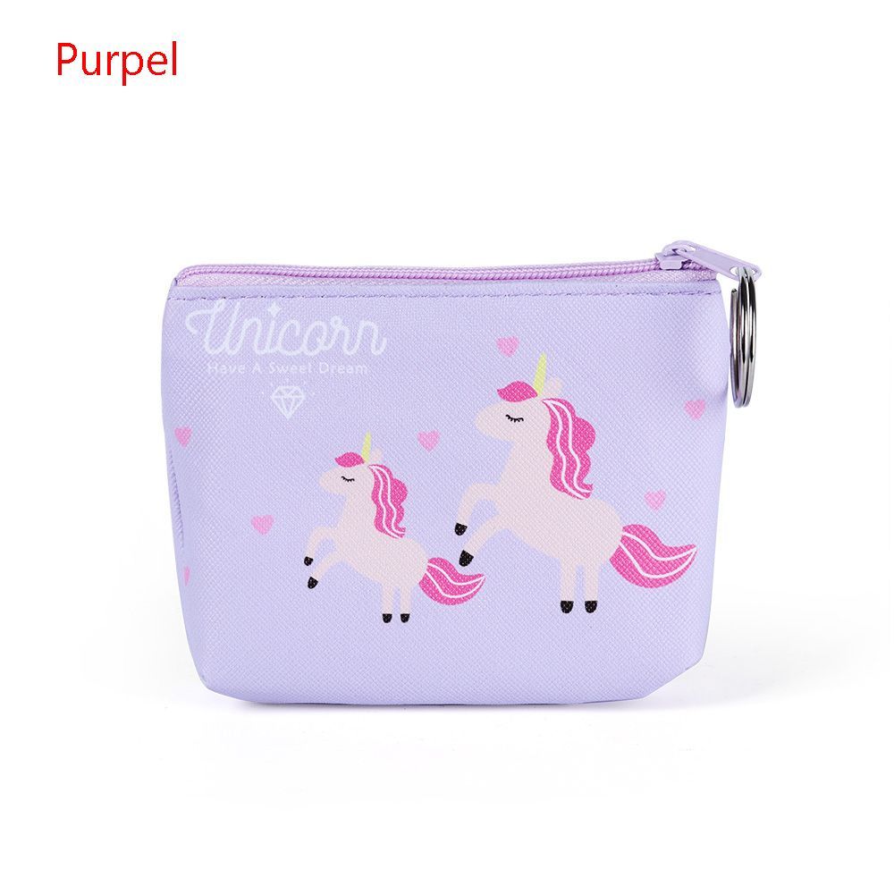 Vrouwen Meisje Uil/Eenhoorn/Flamingo Printing Mini Draagbare Tassen Mode Portemonnee Kaarthouder Portemonnee Key Pouch Maken up Cartoon Tas: purple