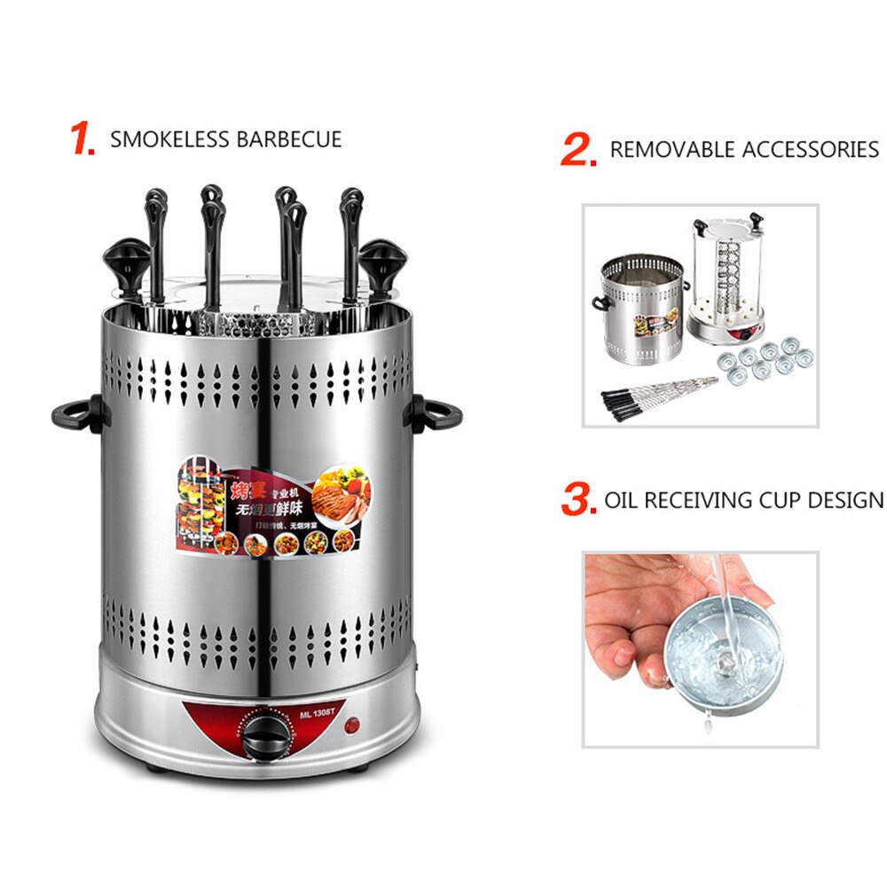 Elektrisk bbq grill maskine automatisk roterende grill røgfri spyd automatisk roterende timing grill maskine husstand