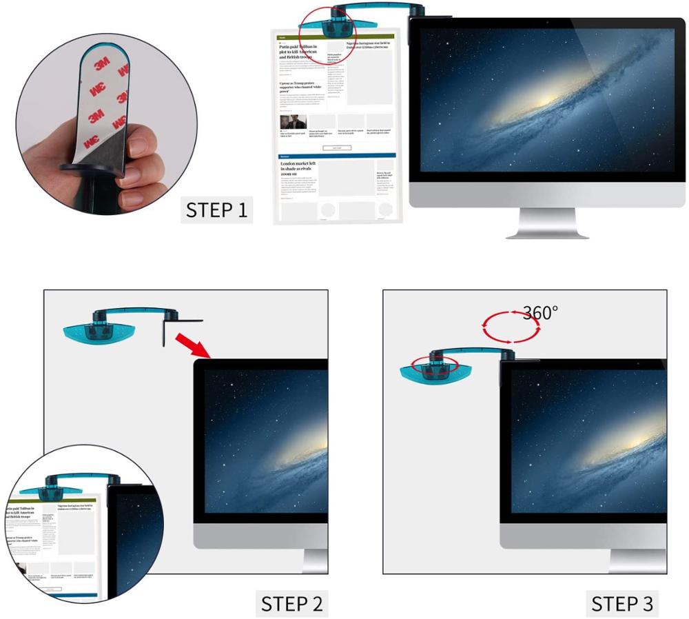 1 PCS Typing Reading Document Copy Folder, Computer Monitor Foldout Folder File Holder LCD Super Clip 360° Rotatable