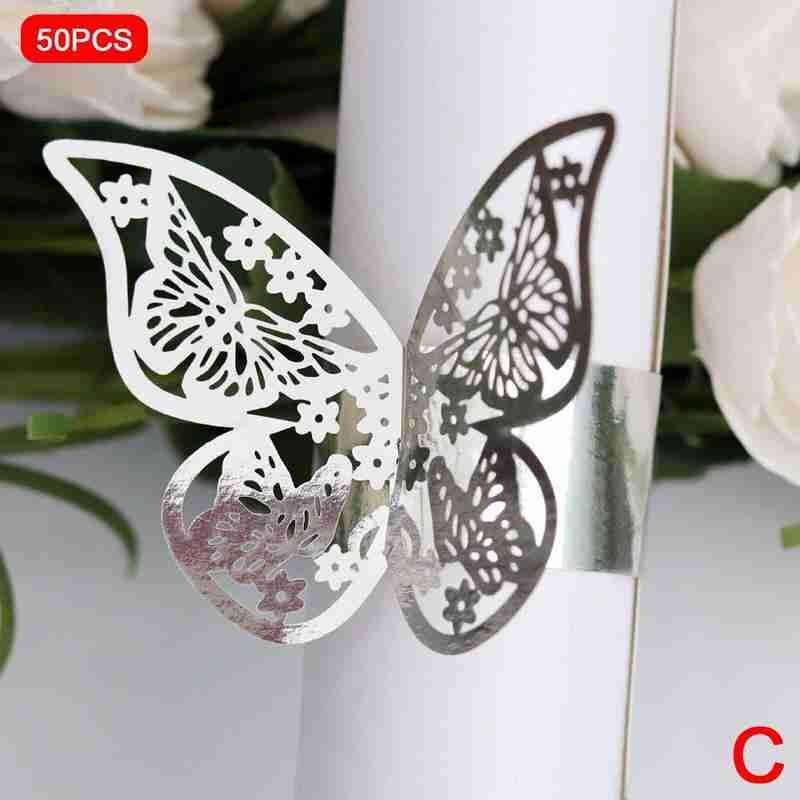 50pcs 13 Colors Hollow Butterfly Napkin Rings Holders Cut Paper Hotel Birthday Wedding Xmas Party Napkins Rings Holders: C