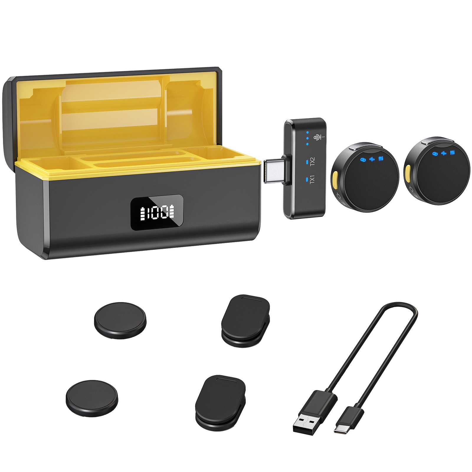 Microfono Lavalier Wireless con scatola di ricarica riduzione del rumore magnetico microfono professionale con risvolto per la registrazione in Studio dal vivo: green