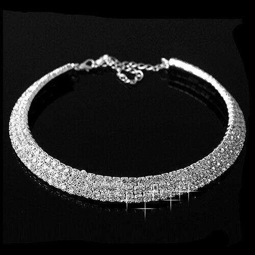 Luxe choker ketting met strass steentjes voor vrouwen, bruiloft, verjaardag, bruidssieraden, zilveren ketting, eenvoudige korte ketting: 3 rij kristal