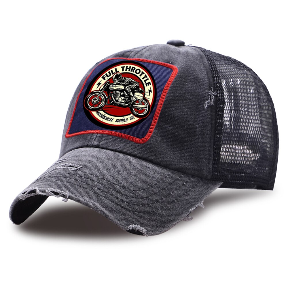 Plein gaz café Racer Rockabilly Biker casquettes de Baseball hommes maille Snapback chapeau Hip Hop coton casquette femmes en plein air papa chapeaux: black6