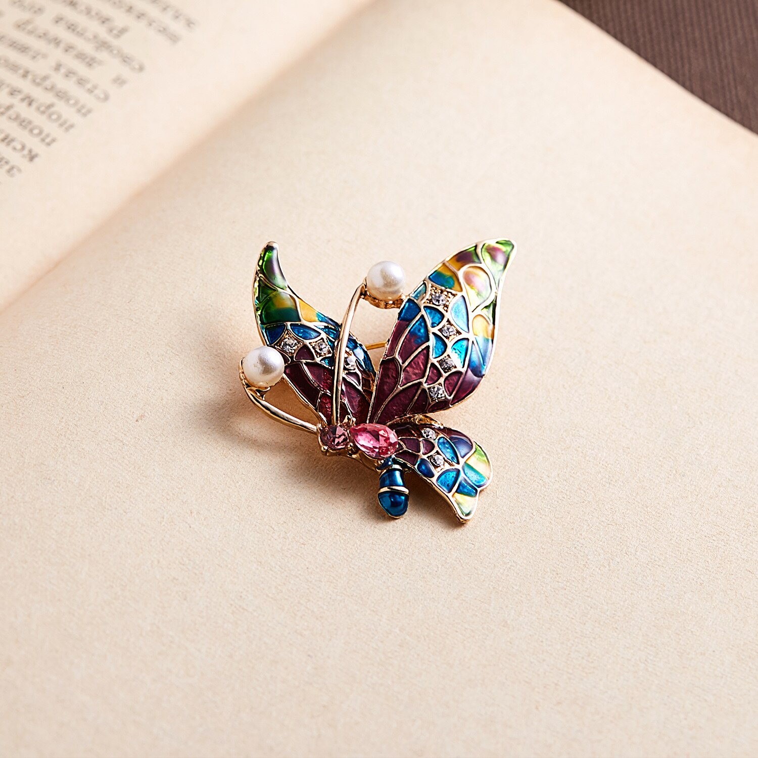 Vallen Kleurrijke Parel Enamel Broches Voor Vrouwen Grote Vlinder Broche Pin Banket Strass Accessoires Insect Broche: 16BC189