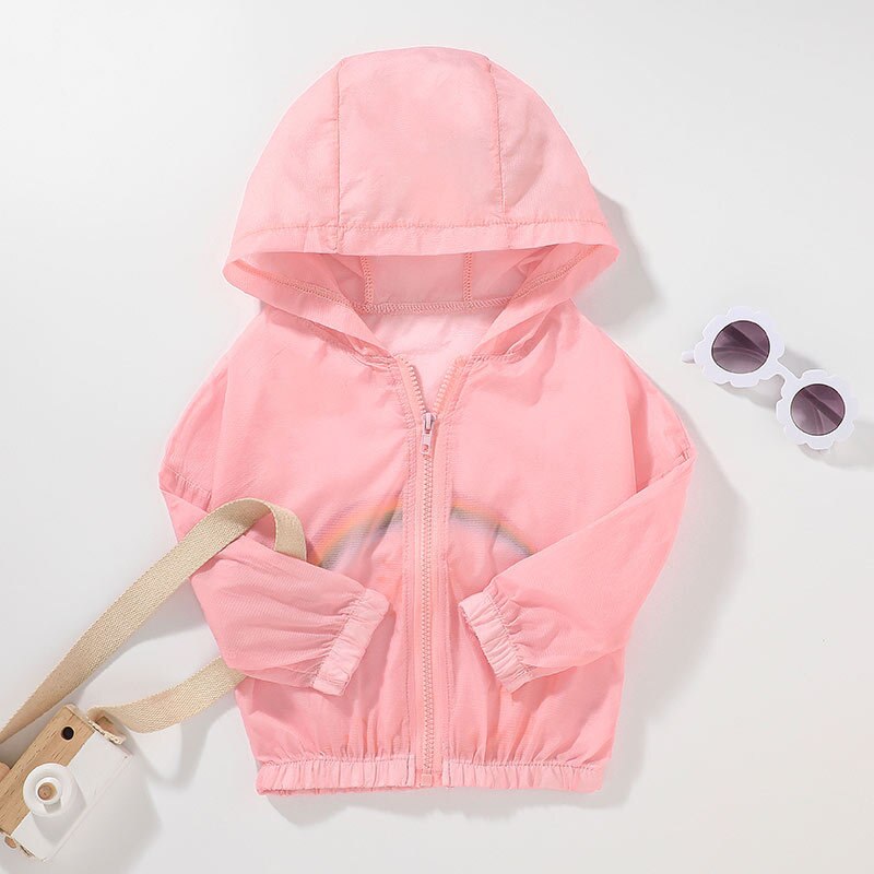 Children's sun protection clothing hooded jacket summer zipper boys and girls sun protection clothing thin section: Pink / 3T