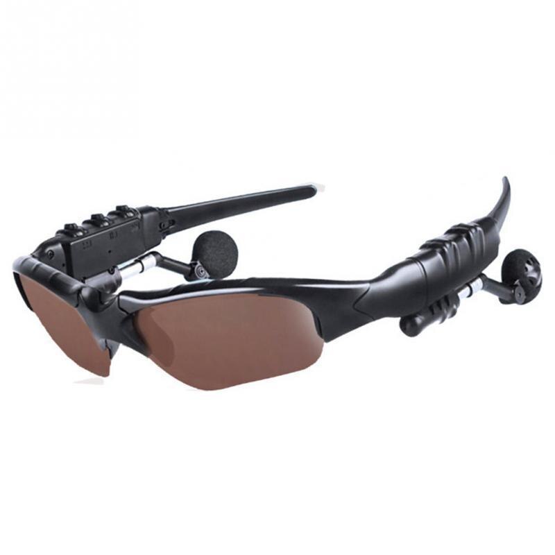 Stereo-oordopjes draadloze headset met microkleurige bril zonnebril voor rijden fietsen sport ruisonderdrukking hoofdtelefoon: Bruin